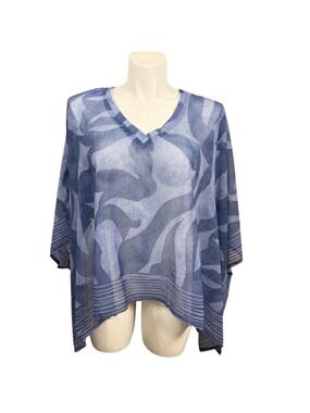 Chico's Blue‎ Abstract Print Poncho Top L/XL Lightweight Sheer
